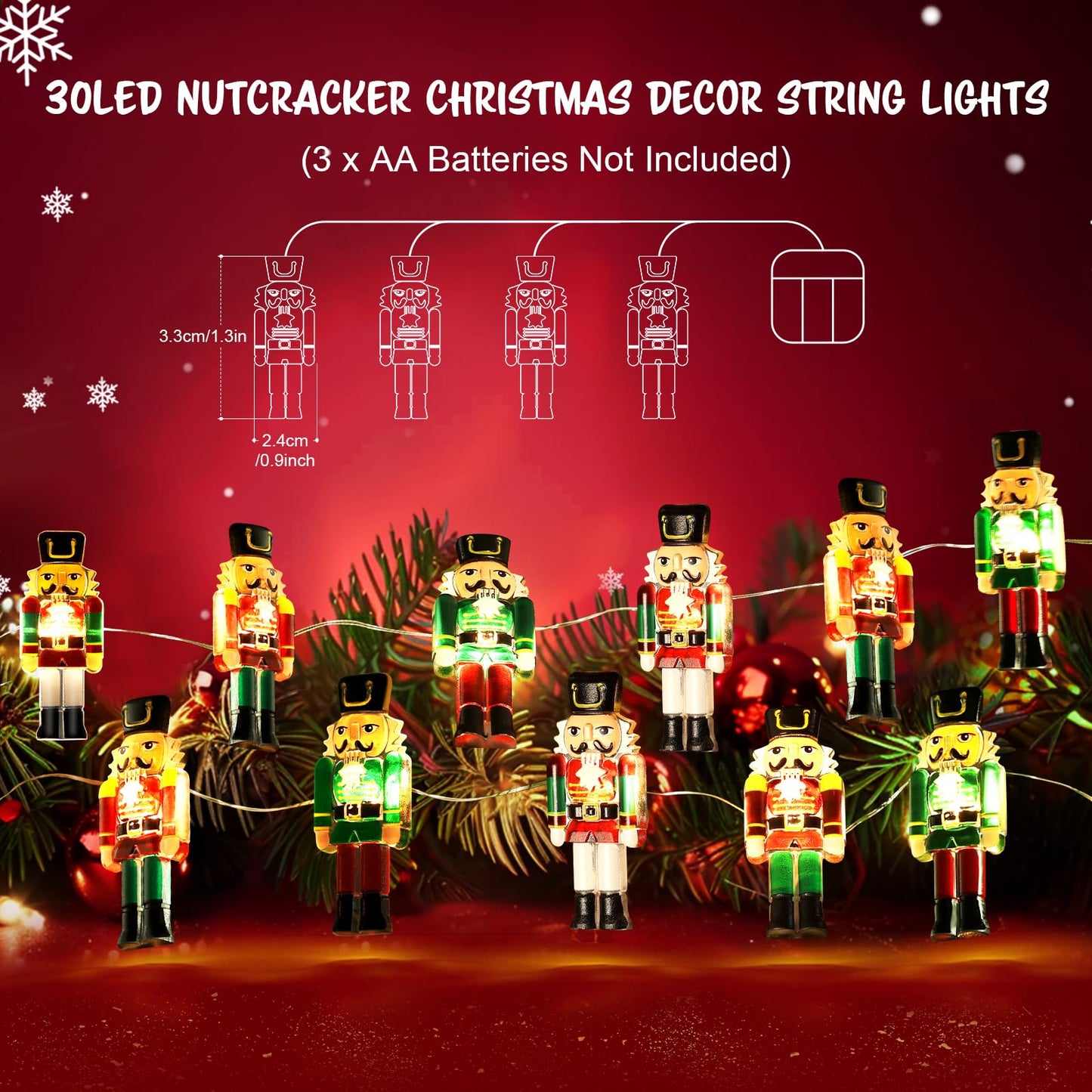 Christmas Decorations Indoor 10FT 30 LED Nutcracker String Lights Cute Fairy Lights Indoor Outdoor for New Year Party, Fireplace, Window, Front Door