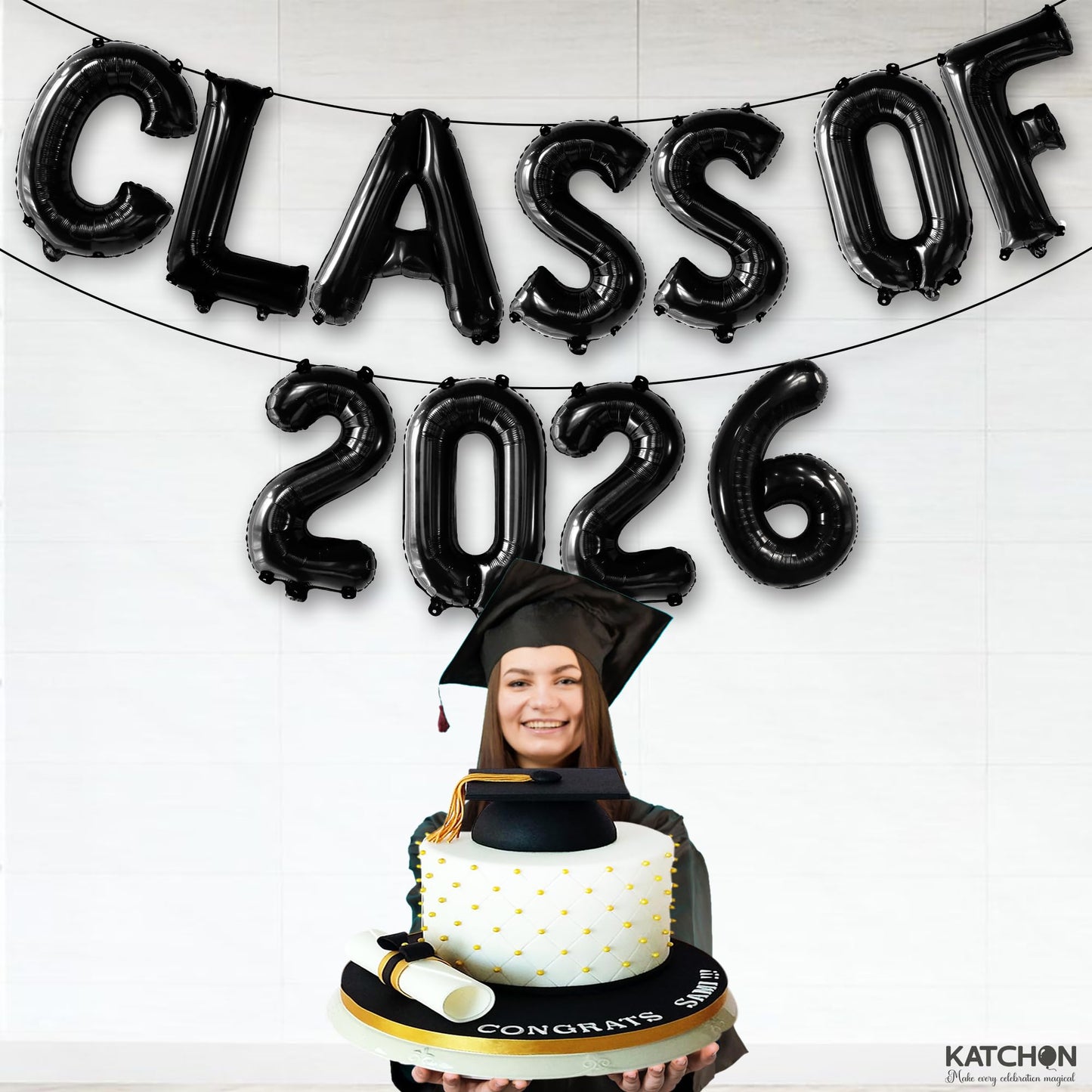 KatchOn, Black Class of 2026 Balloons - 16 Inch | Graduation Balloons Banners | Black Graduation Decorations 2026 | Class of 2026 Banner for Class of 2026 Decorations, Graduation Party Decorations