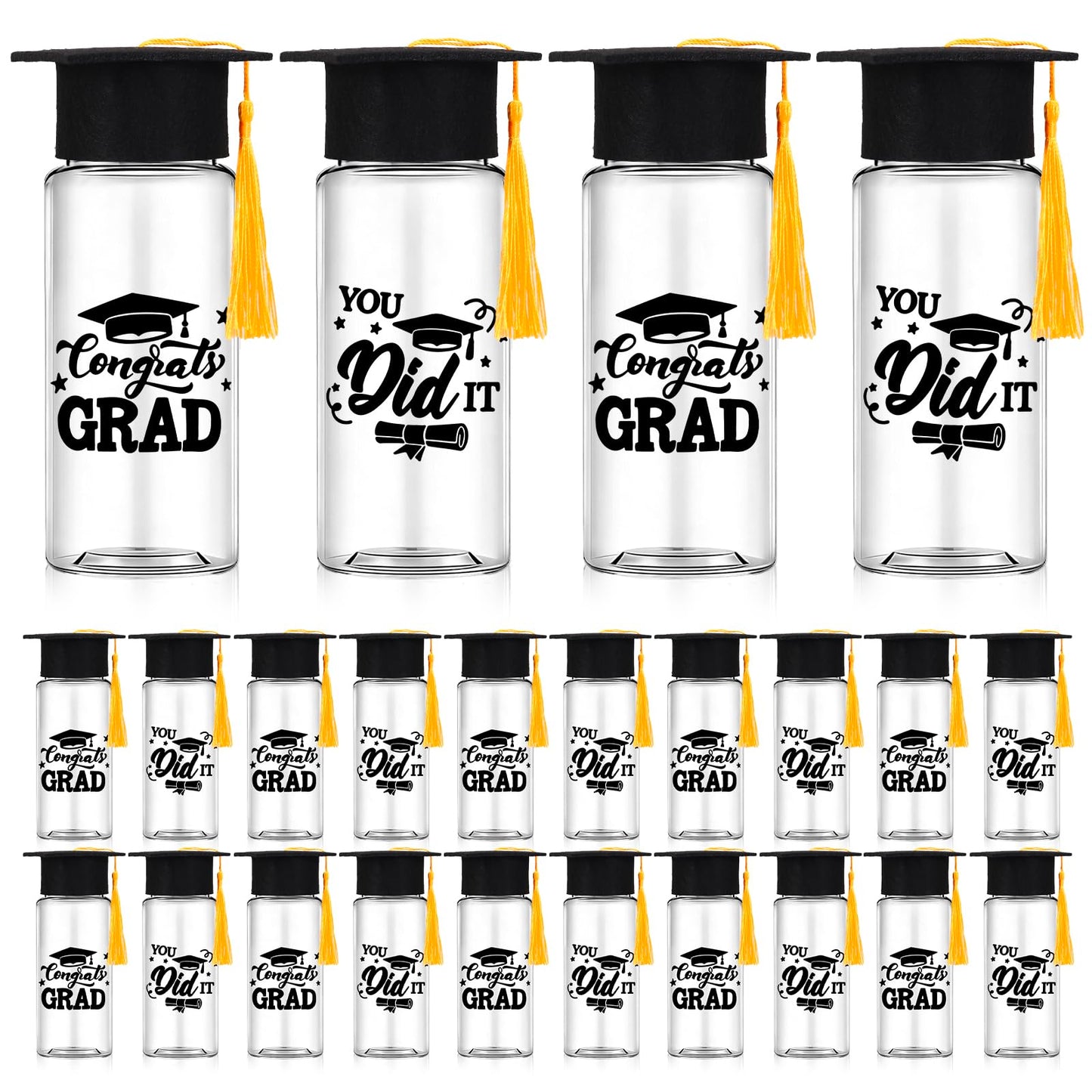 Whaline 20Pcs Graduation Plastic Cups with Lids and Felt Cap Decor Clear Party Drinking Cups Congrats Grad Reusable Tumblers for Graduation Party Supplies
