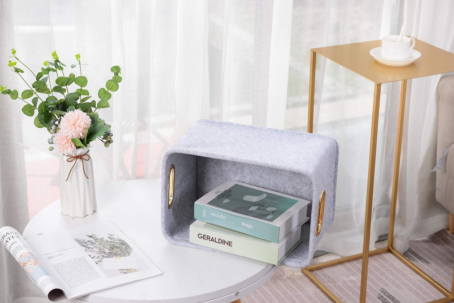 Collapsible Storage Bins Foldable Felt Fabric Storage Basket Organizer Boxes Containers with Handles Metal Handles for Nursery Toys,Kids Room,Clothes,Towels,Magazine