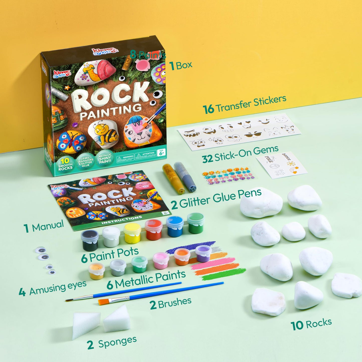 JOYIN Rock Painting Kit for Kids, Arts and Crafts for Girls & Boys Ages 6-12, DIY Supplies for Painting Rocks, Easter Craft Kits Art Set, Toddler Birthday Christmas Presents, Family Indoor Activity
