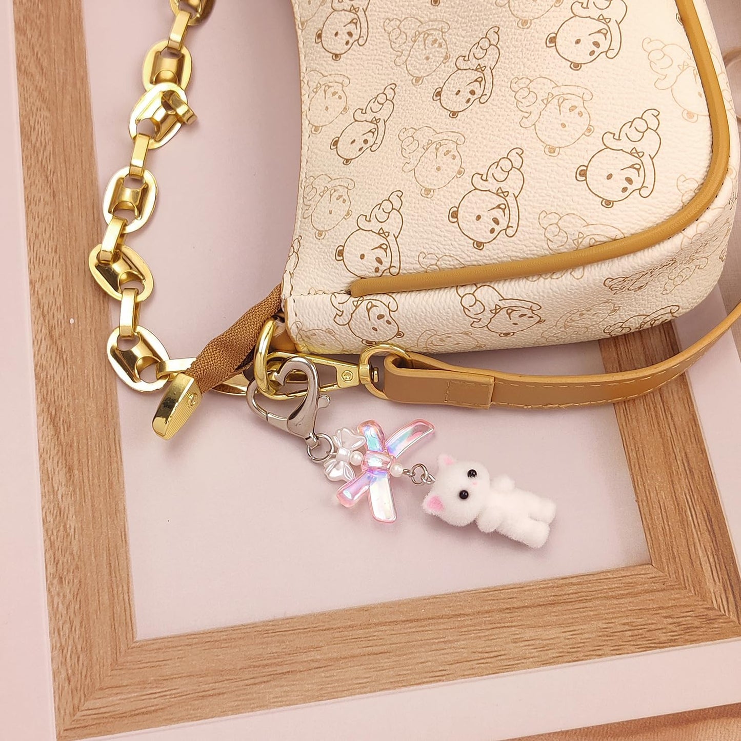 Nalefow Cute Pink Keychain, Fuzzy Cat Keychain Aesthetic Y2K KeychainCharms Stylish KeychainsAccessories for Bag Charms Purse Gifts (2PCS Pink White Cat Sets)
