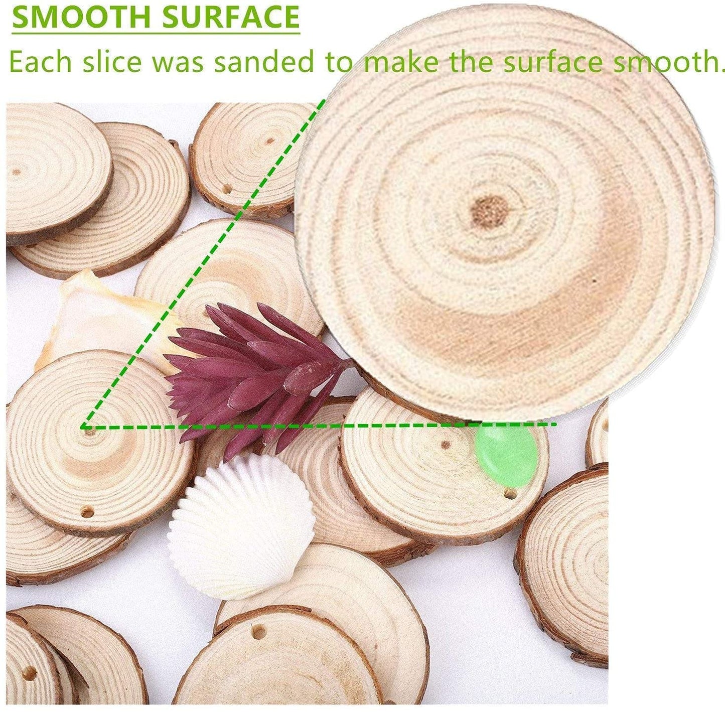 Natural Wood Slices TICIOSH Craft Unfinished Wood kit Predrilled with Hole Wooden Circles for DIY Crafts Wedding Decorations Christmas Ornaments Arts Wood Slices (50 Pcs 2.8-3.1 inches)