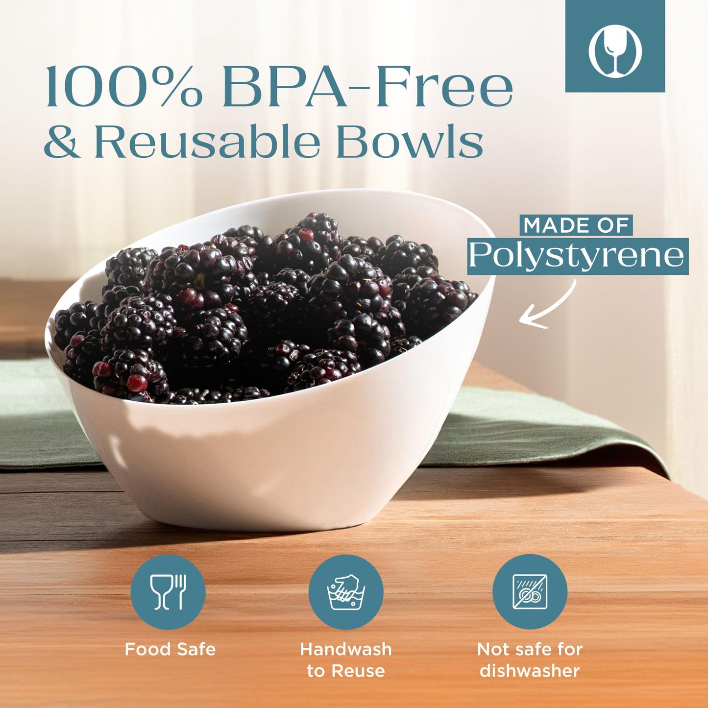 Posh Setting - White Plastic Serving Bowls for Party Angled Bowls Disposable Chip Bowls Candy Bowls for Party Table Salad and Fruit Bowls for Party Wedding Serving Bowls - White, 8 OZ, 5 Pack