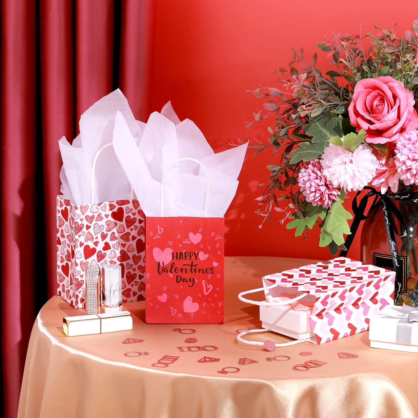 8 Pcs Mini Paper Valentines Day Gift Bags Mini Gift Bags with Handles Bag for Cards, Galentines, Teacher Present, Classroom Party, Wedding Birthday Party Favor (5.5 x 4 x 2.75 Inch)