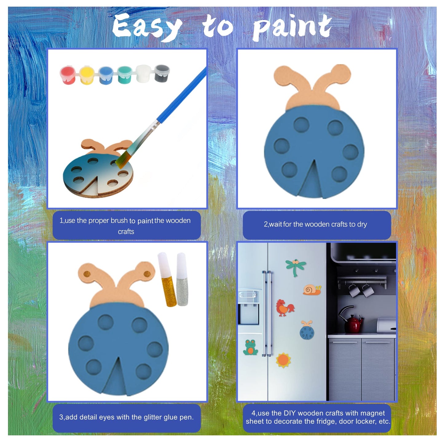 Glintoper 30 Wooden Magnet Painting Craft Kit, Paint Your Own Easter Art and Craft Supplies, Basket Stuffers Party Favors for Boys Girls, Classroom Prize Goodie Bag Gifts