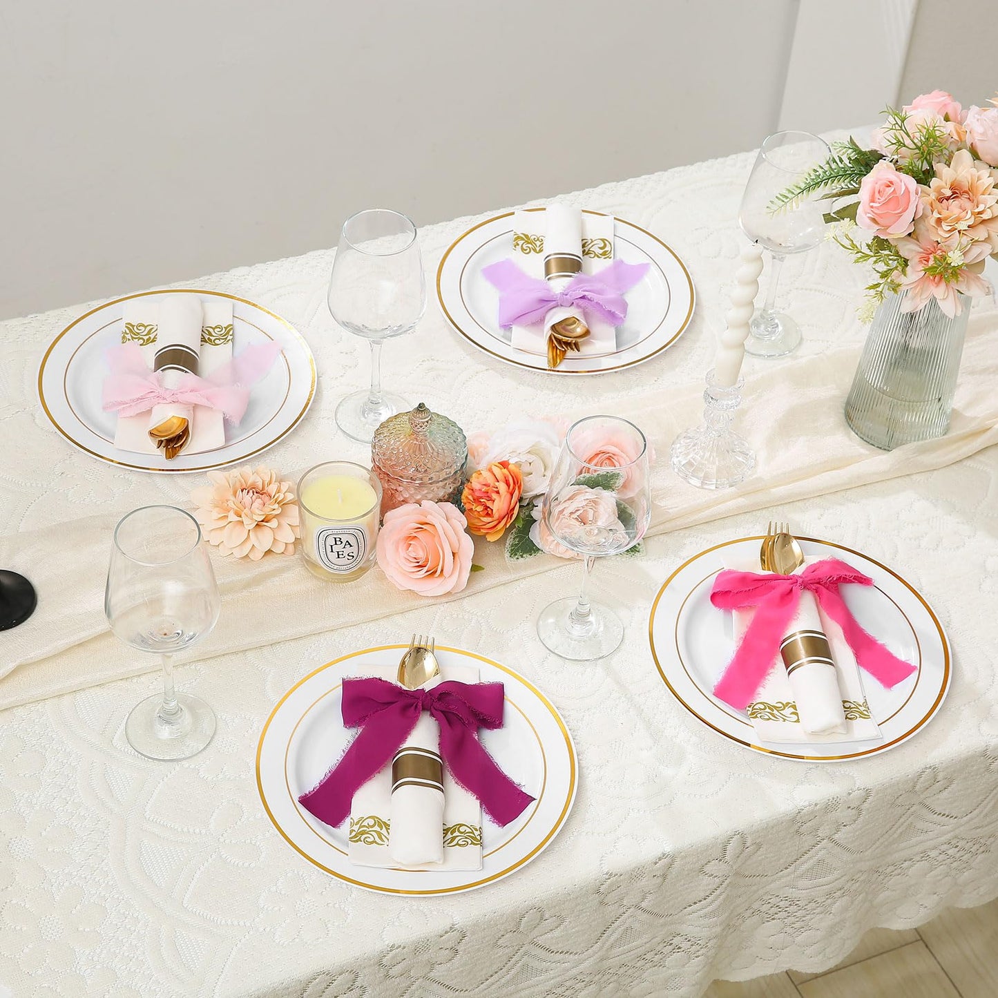 Pretty Jolly Pink Purple Chiffon Ribbon for Gift Wrapping 4 Rolls 2 Inch x 5Yd Silk Ribbons Handmade Fringe Fabric Ribbon for Flower Bouquet,Wedding Invitations,DIY Crafts and Hair Bows