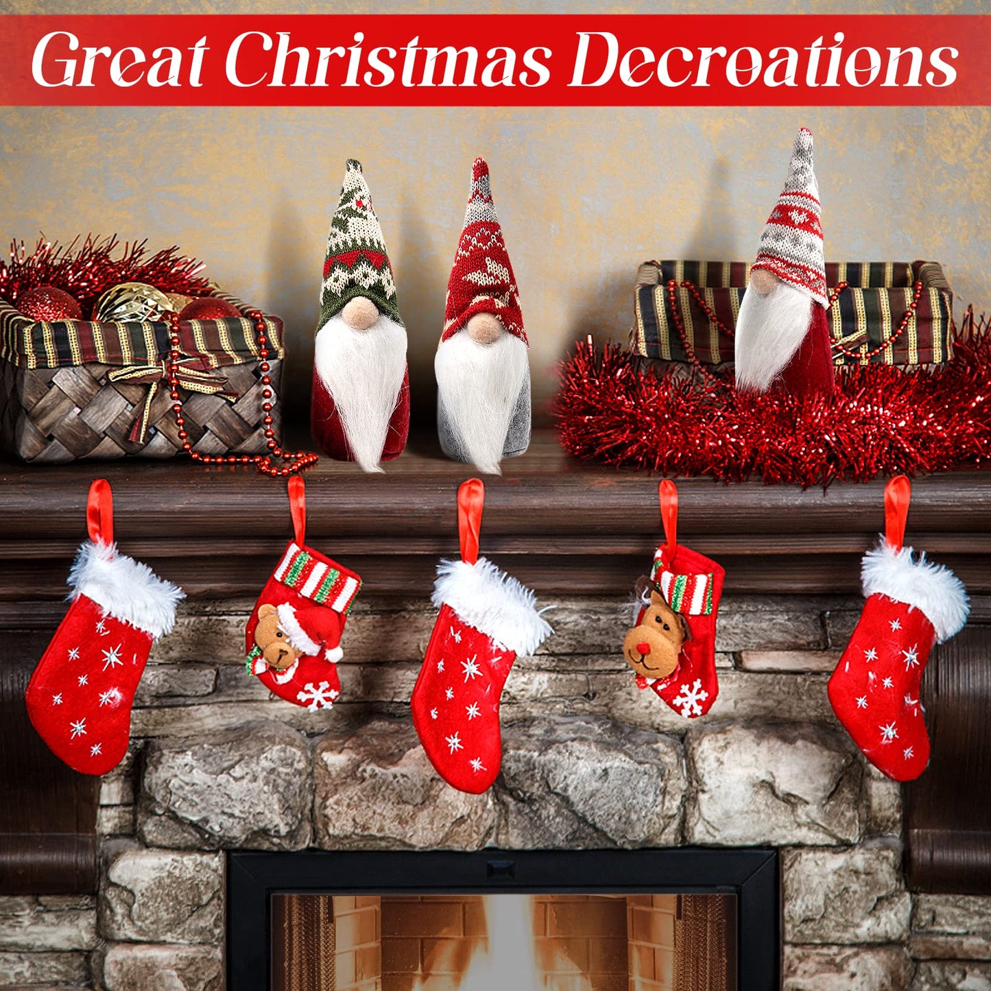 3 Pcs Christmas Gnome Decorations - Mini Handmade Swedish Tomte Ornaments, Scandinavian Gnome Decor for Xmas Winter Home Table Decor Gifts