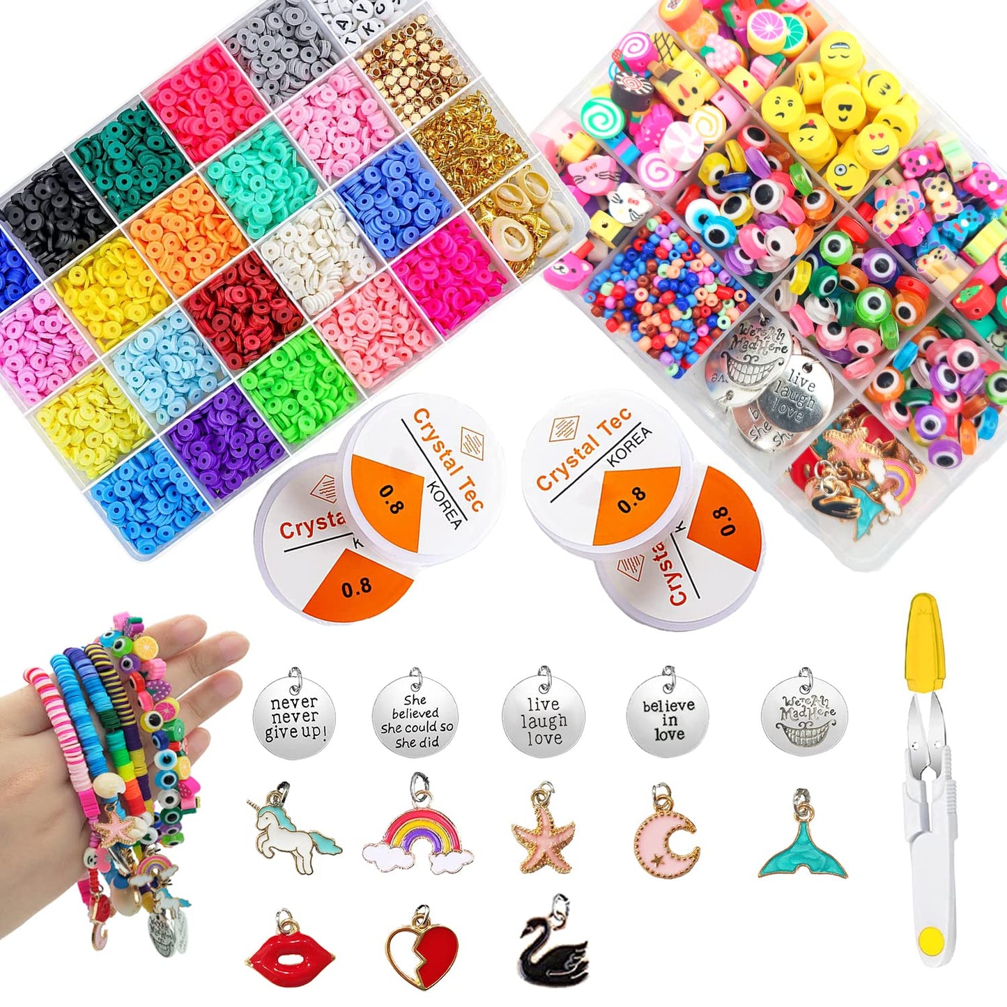 Clay Beads Bracelet Making Kit,Flat Round 6mm Clay Beads for Jewelry Making with Pendant Charms Kit,Art Crafts Gift Sets for Girls Ages 3 4 5 6 7 8 9 10 11 12