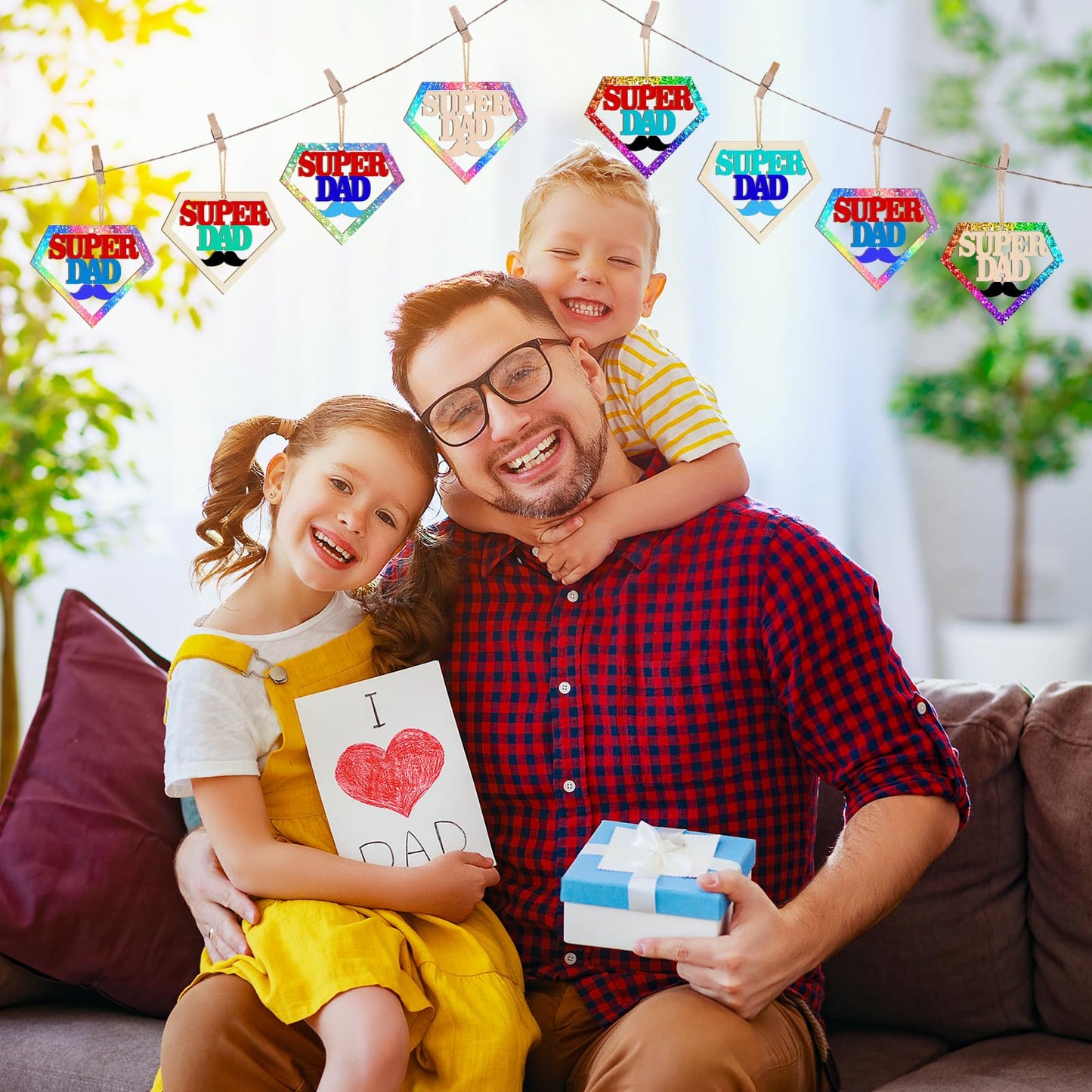 Wooden DAD Ornaments to Paint Father's Day Birthday Party Decoration Cutouts Unfinished 24PCS 3.5 x 3 inches, DIY Blank Unfinished Wood Daddy Ornament for Home Crafts Hanging Father Day Decoration