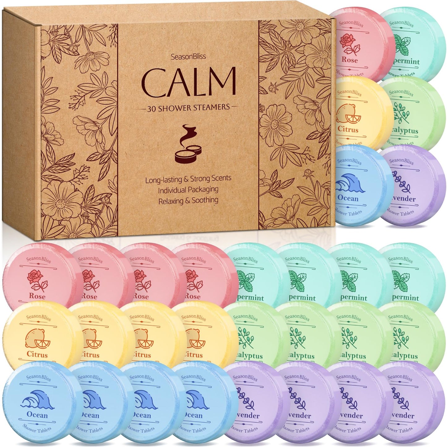 Shower Steamers 30 PCS with Individually Wrapped, Shower Bombs for Women with 6 Rich Scents, Rose Peppermint Citrus Eucalyptus Ocean Lavender, Valentines Birthday Mother's Day Present for Mom Wife Men