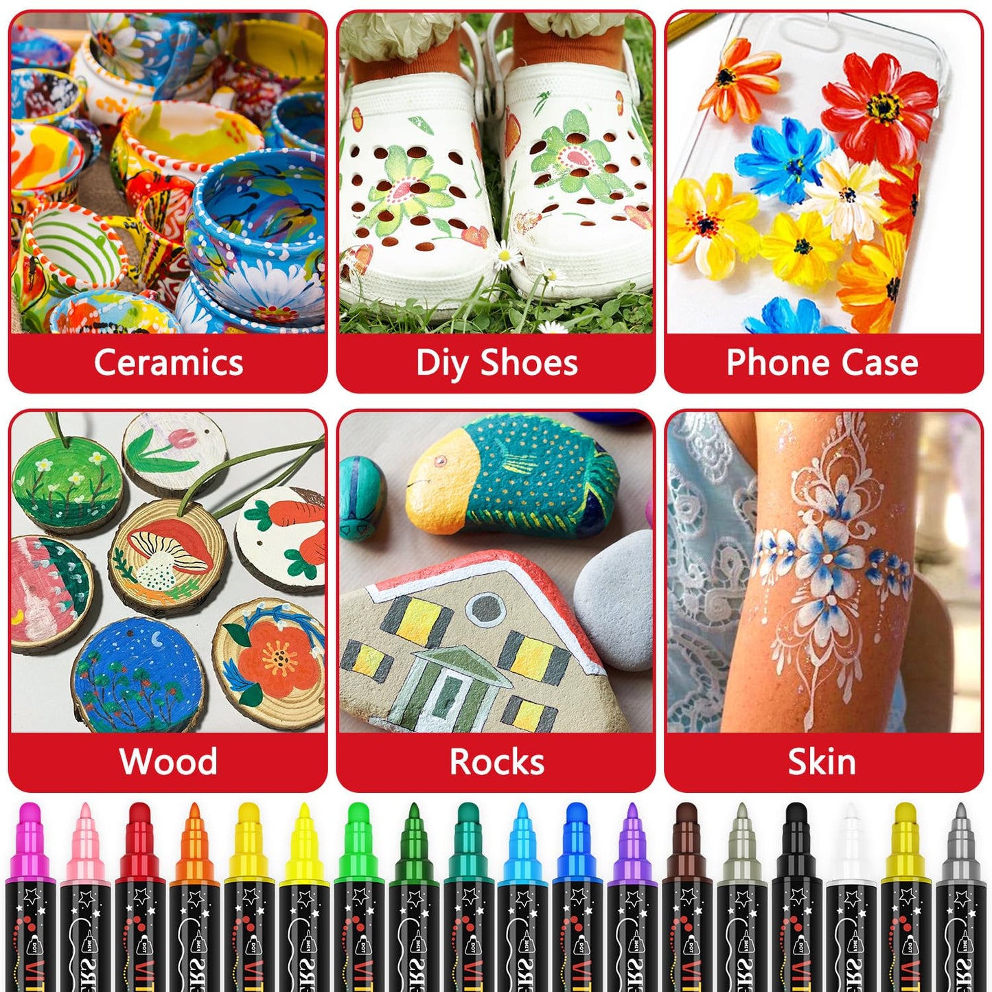 Acrylic Paint Markers,18pcs Dual Tip Acrylic Paint Set,Acrylic Paint Marker Pens with Brush Tip and Dot Tip for Painting Rock Diy Crafts Art Supplies