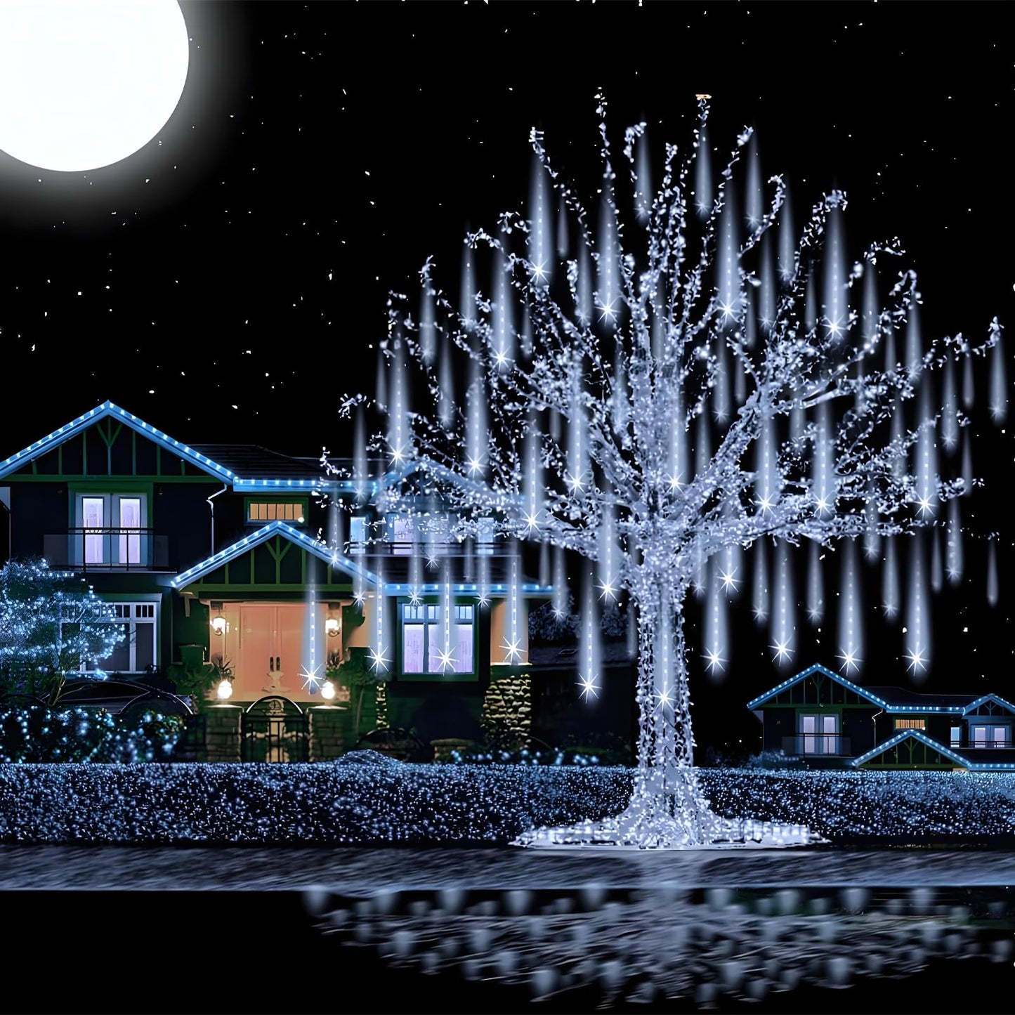 Aukora Rain Drop Lights, LED Meteor Shower Lights 11.8 inch 8 Tubes 192leds, Icicle Snow Falling Lights for Xmas Wedding Party Holiday Garden Tree Christmas Thanksgiving Decoration Outdoor (White)