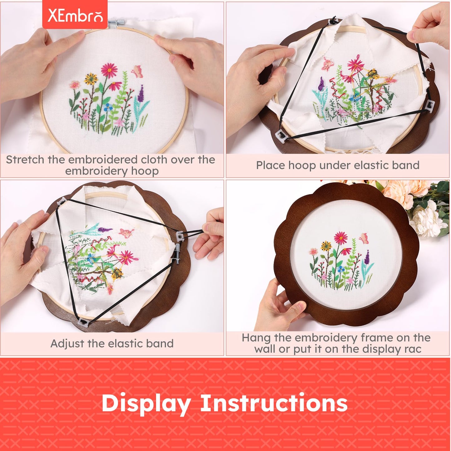 8 Inch Wood Embroidery Hoop Frame Set, Embroidery Frame, Sunflower Wood Embroidery Display Frame with 8 Inch Embroidery Ring for Cross Stitch Hoop Frame or DIY Decoration Ornaments