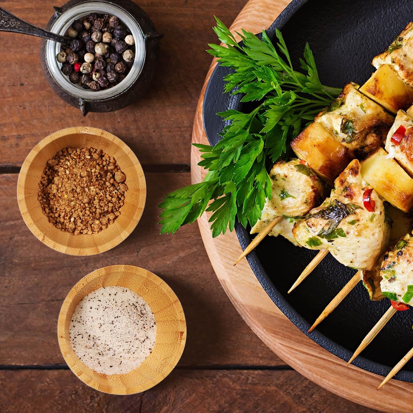Bamboo Wooden Bowls Set of 6, 3 Inch Small Serving Bowls for Snacks/Appetizers/Side Dishes/Charcuterie Board, Dipping Sauce Bowl for Condiments, 4 oz Bamboo Wood Ramekins, Reusable & Handmade