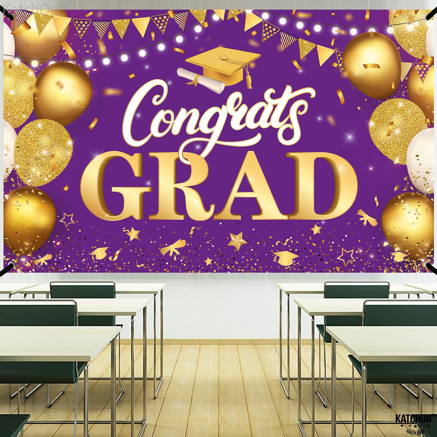 KatchOn, XtraLarge Congrats Grad Banner - 72x44 Inch, Purple And Gold Graduation Backdrop | Purple and Gold Graduation Decorations 2026 | Grad Banner for Grad Decorations Class of 2026