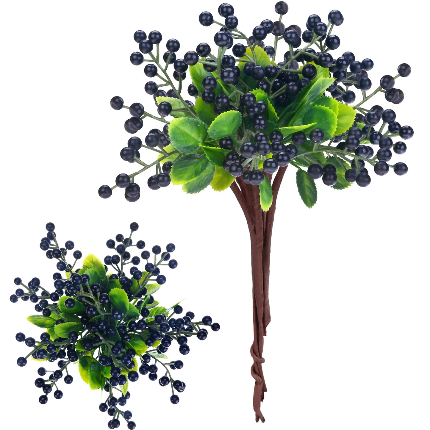 Felice Arts 6 Pack Artificial Black Berry Stems Fake Holly Berries Halloween Picks for Xmas Tree Ornaments DIY Wreath Vase Holiday Home Decor