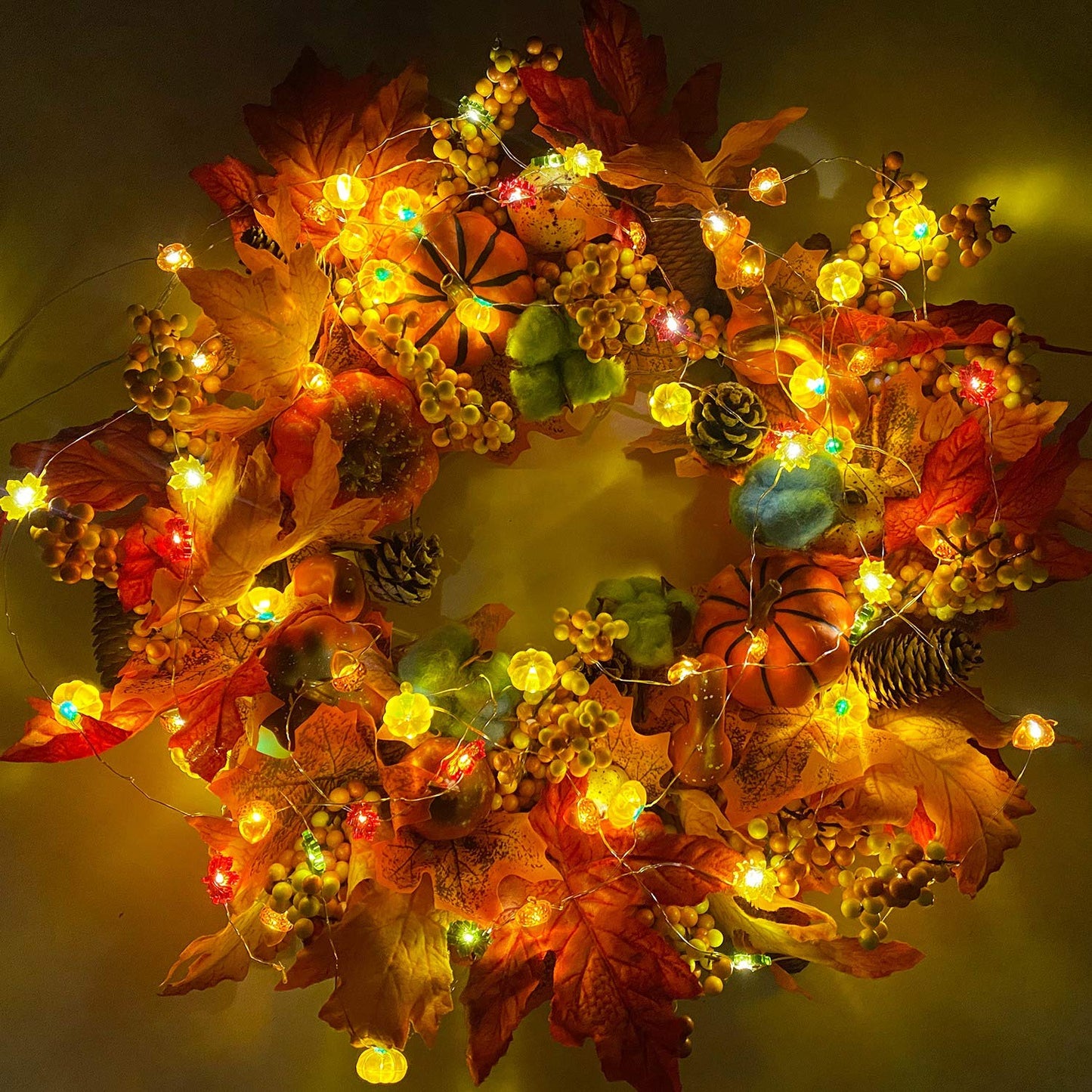 TURNMEON Fall Decor 30LED/10Ft 3D Pumpkin Lights Fall Thanksgiving Decorations, 3 in 1 Battery Powered Fall Lights Pumpkin Decor, Fall Garland Lights Indoor Outdoor Thanksgiving Halloween Decor Autumn