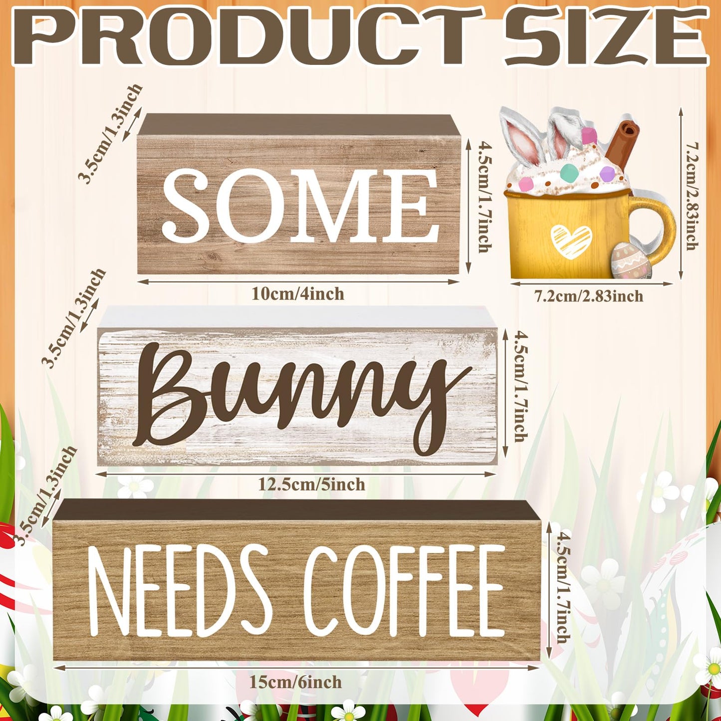 4 Pcs Easter Table Decorations Wooden Coffee Bunny Tiered Tray Decor Happy Easter Centerpiece for Tables Decorative Rabbit Block Signs Gifts Farmhouse Rabbit Decor for Home Kitchen Shelf