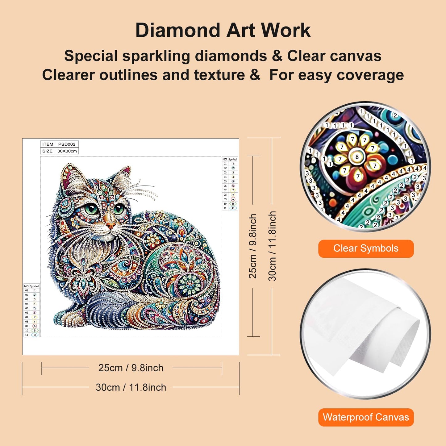 WSLWXSHM 5D Special Shape Diamond Art Kits for Beginners, Diamond Painting Kits for Adults Cat, Crystal Rhinestones Diamond Painting for Home Wall Decoration Gift 12×12inch/30×30cm, Animal