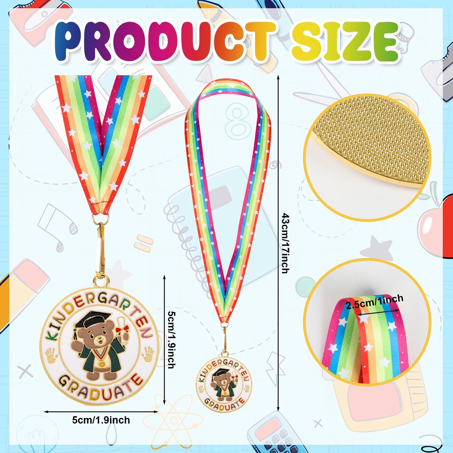 Kindergarten Graduation Medal for Kids Preschool Pre-k Graduation Award Medals with Neck Ribbon for School Student Graduation Party Gifts Favors(Metal, 2 Inch)