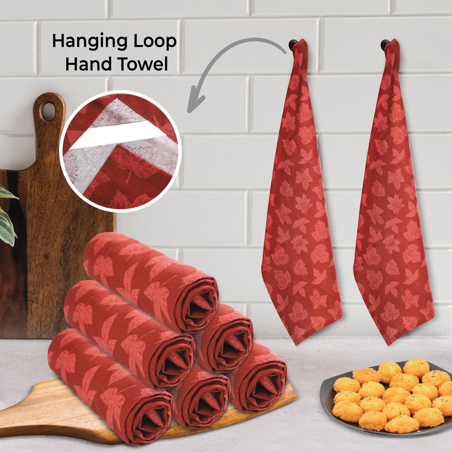 Urban Villa Fall Kitchen Towels Set of 6 Dish Towels for Kitchen 100% Cotton Leaf Print Dish Cloths 20''X30'' Large Multi-Purpose Kitchen Hand Towels Highly Absorbent Kitchen Towels with Hanging Loop