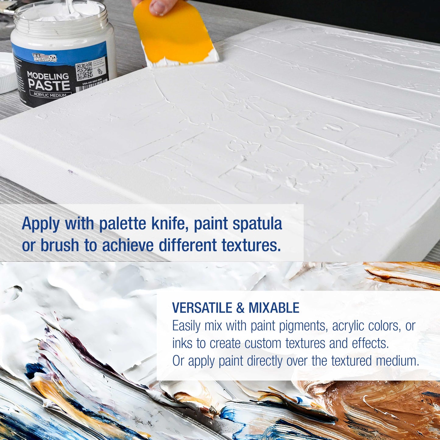 U.S. Art Supply Acrylic Modeling Paste - 16.9oz (500ml) Lightweight, Flexible, Mixable, Sandable, and Archival-Safe