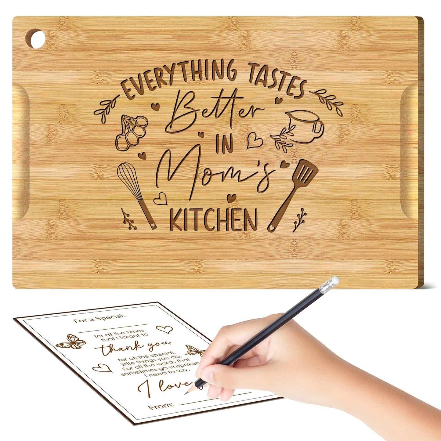 Valentines Day Gifts for Mom - 12X8 Bamboo Cutting Board for Mother with Card, Mom Cutting Board, Kitchen Gifts Decorations, Valentines Day Gift for Mom from Daughter Son