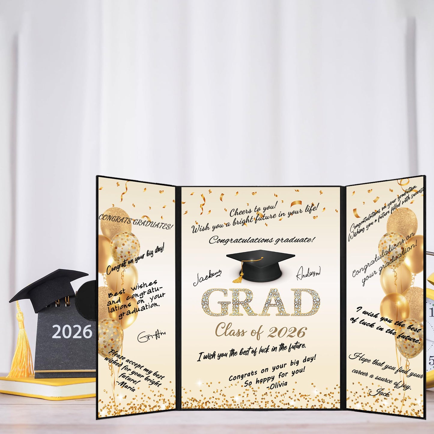 DARUNAXY Black Gold Graduation Party Decorations, Class of 2026 Congratulations Graduates Alternative Signature Guest Book for Men Women Happy Graduation Gifts Congrats Grad Party Signing Card Board