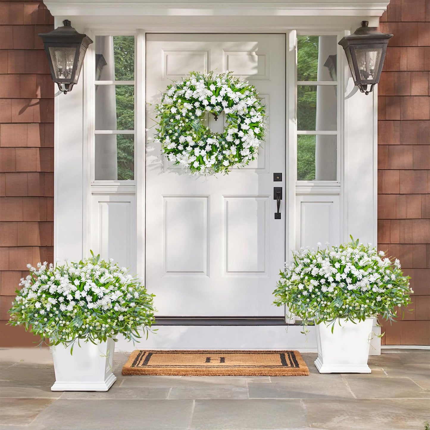 Ruidazon 36 Pcs Artificial Flowers for Outdoor, UV Resistant Outdoor Fake Plants Faux Plastic Flowers Shrubs for Outside Garden Patio Porch Window Box Spring Summer Decor (Mixed White)