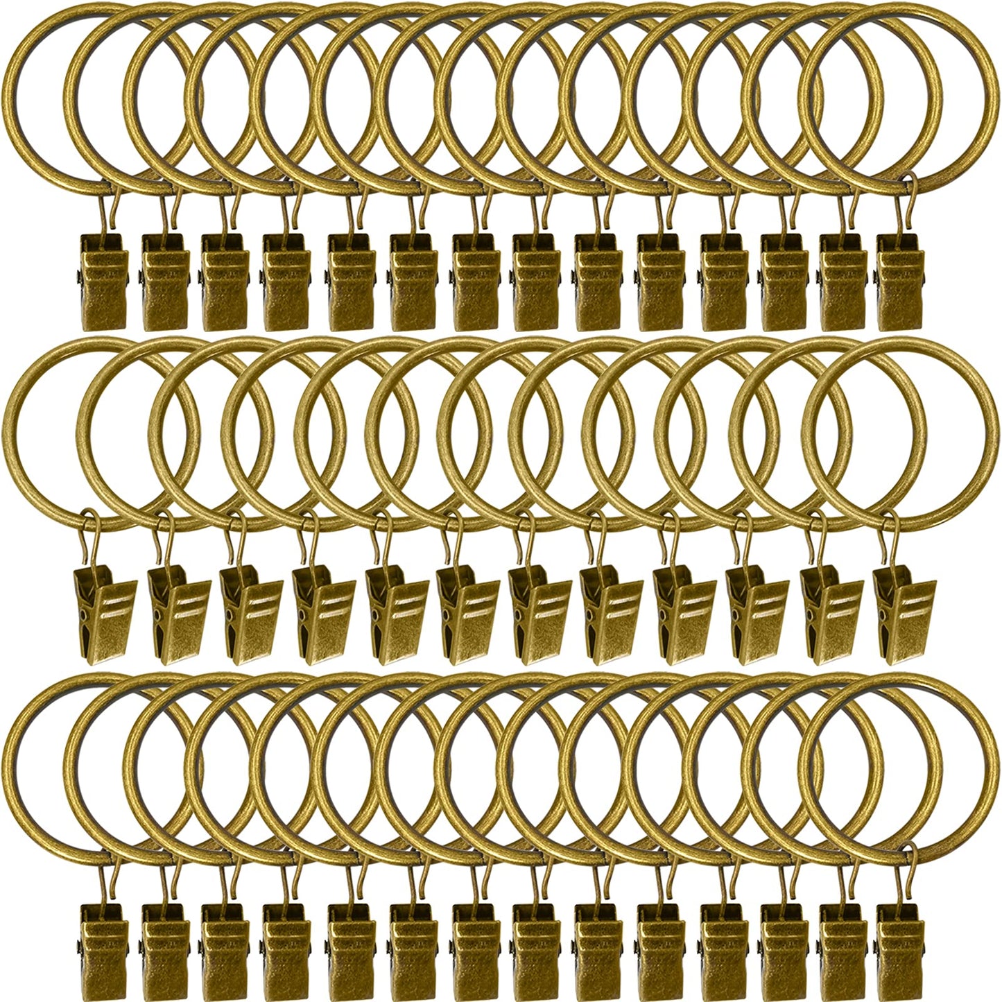 AMZSEVEN 40 Pack Metal Curtain Rings with Clips, Drapery Clips Hooks, Decorative Curtain Rod Clips 1.5 in Interior Diameter, Antique Bronze