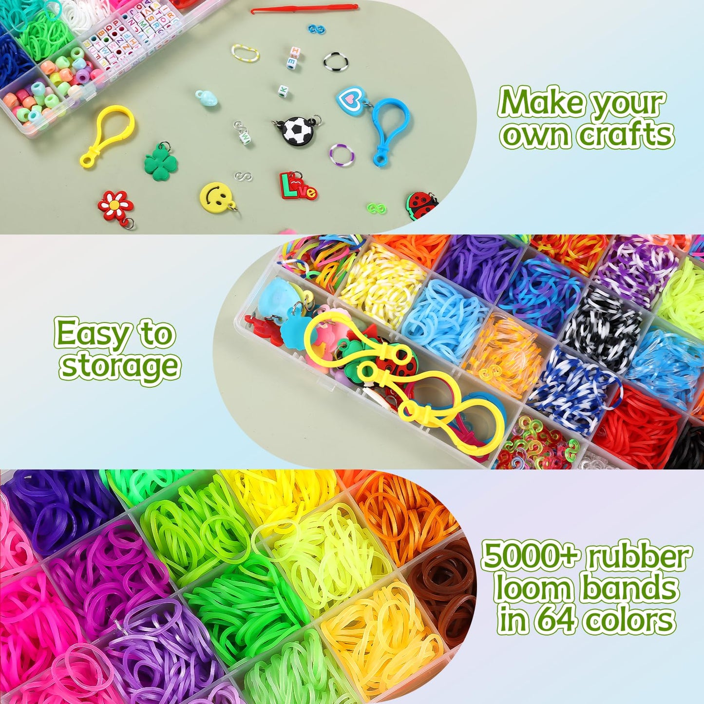 64 Colors Rubber Band Bracelet Kit, Bracelet Making Kit for Art and Craft, Rubberband Bracelets Kit for Kids Ages 6+, Bands Kit Girls Boys Birthday Gift