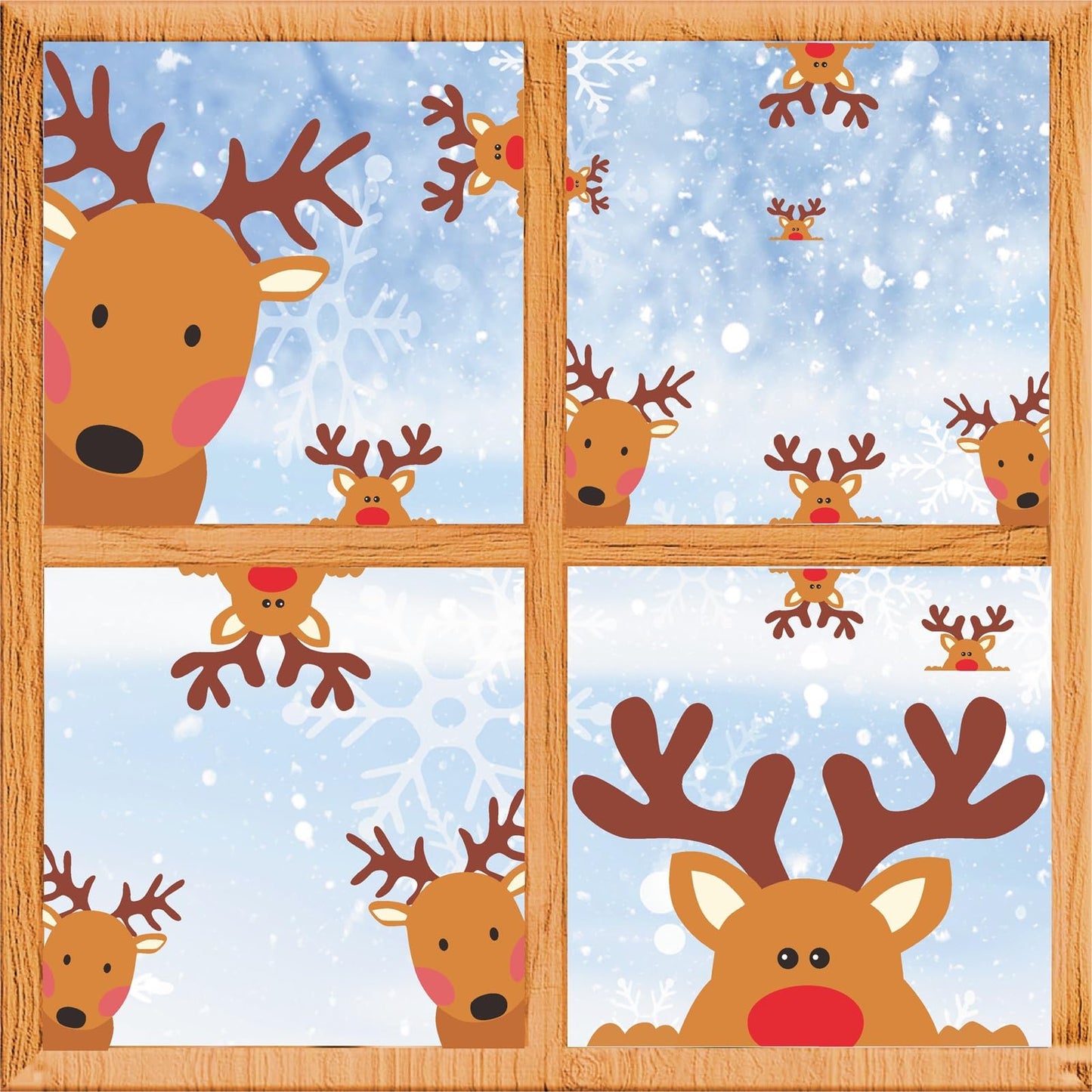 Reindeer Window Decals Double Sided Christmas Window Clings Stickers Xmas Rudolph Decals for Glass Windows Christmas Wall Decal Cartoon Deer Decal Car Sticker Xmas Party Supplies Indoor Home Decor