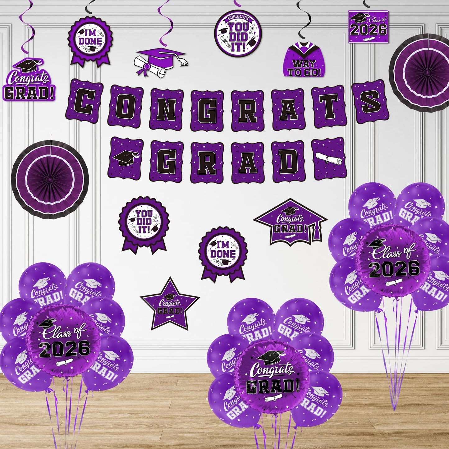 Purple Themed 2026 Graduation Decorations Set - Congrats Grad Banner, Class of 2026 Backdrop, Balloons & Streamers Kit - Complete Party Supplies for High School & College Celebrations