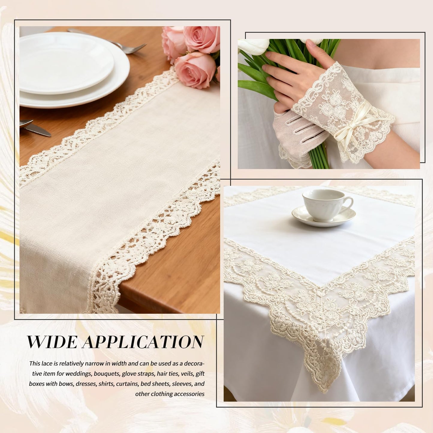 LYXMYGS Lace Trim Ribbon, 3-Yard White Lace Ribbon, 3.3 Inch Width White Laces Trims Delicate Floral Pattern Ribbons for Crafts Sewing and Bridal Wedding Dress Applique Decorations