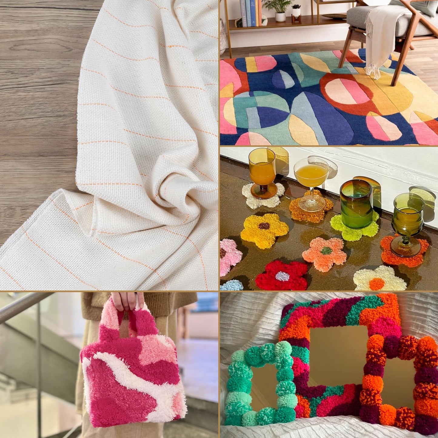 79” x 59” Large Tufting Cloth, Primary Tufting Cloth with Marked Lines for Tufting Guns, Four Edges Sewn Monks Cloth for Punch Needle Tufting Rug DIY Crafts