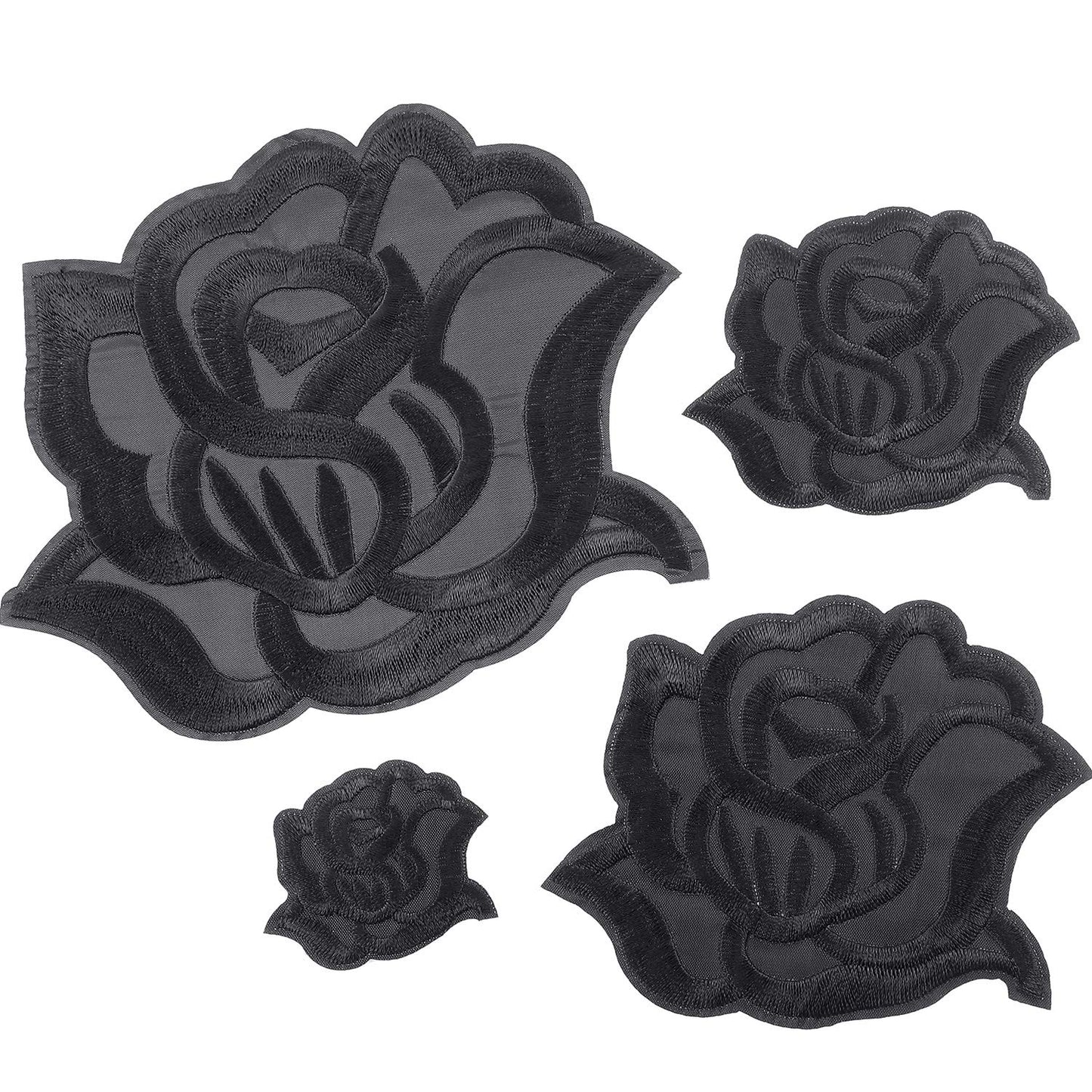 8 Pieces 8 Pieces Black Iron On Rose Flower Patches for Clothes Fabric Repair Patches 4 Size Embroidered Sew On Flower Patches Applique Patches for Jacket Jeans Clothes Hats Shoes Bags