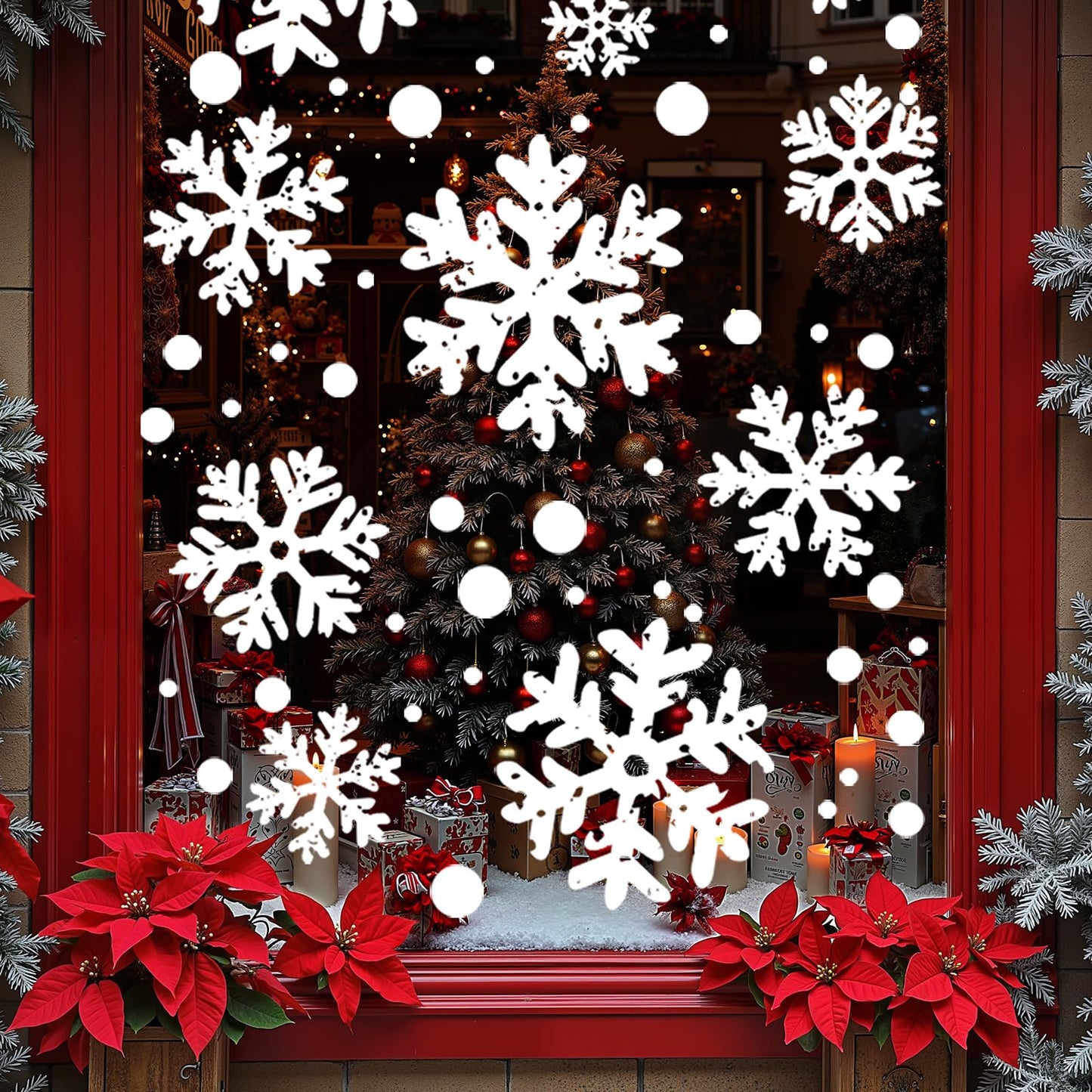 Christmas Decorations Indoor Decor: 8 Sheets Extra Large White Snowflake Christmas Window Clings, Farmhouse Rustic Xmas Snowflake Decorations for Kids Home School Office Winter Holiday Party