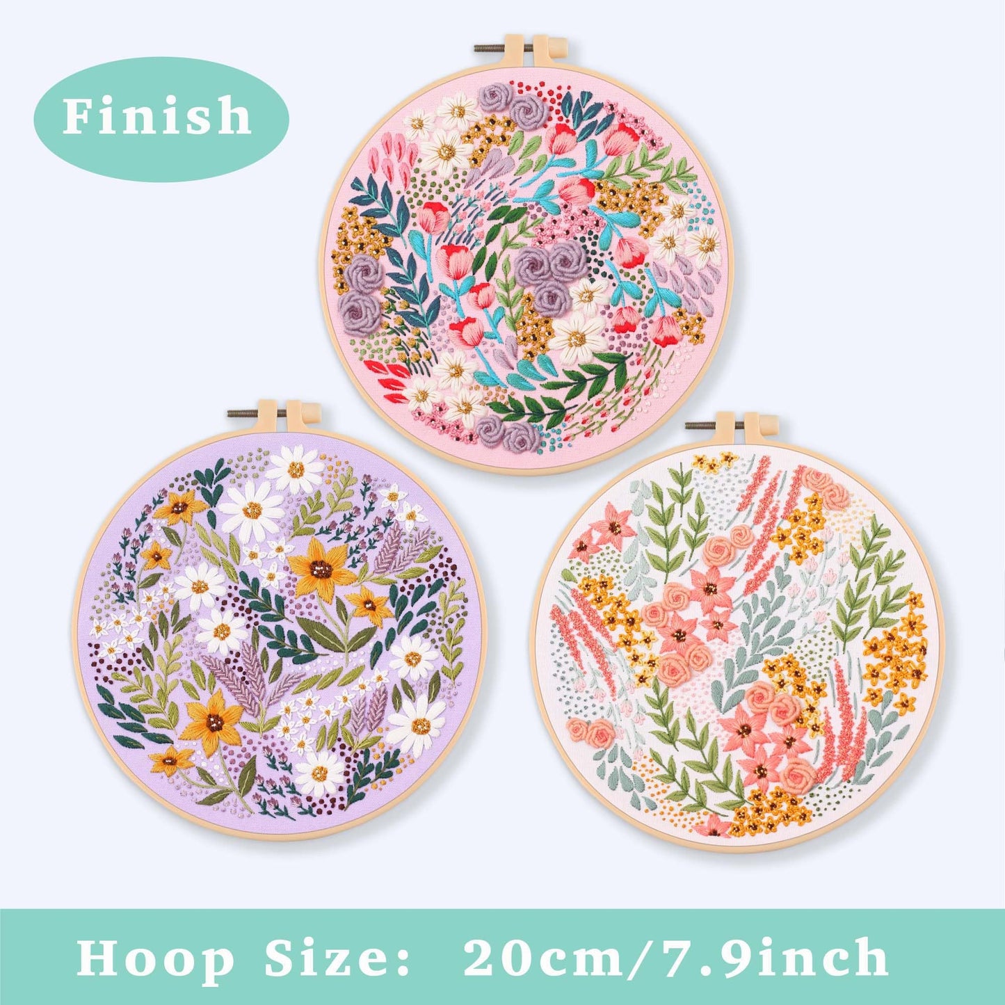 3 Pack Embroidery Starter kit with Patterns and Instructions, DIY Adult Cross Stitch Kits Beginner, Including 3 Plastic Embroidery Rings, 1 Scissors, Colored Threads and Needles