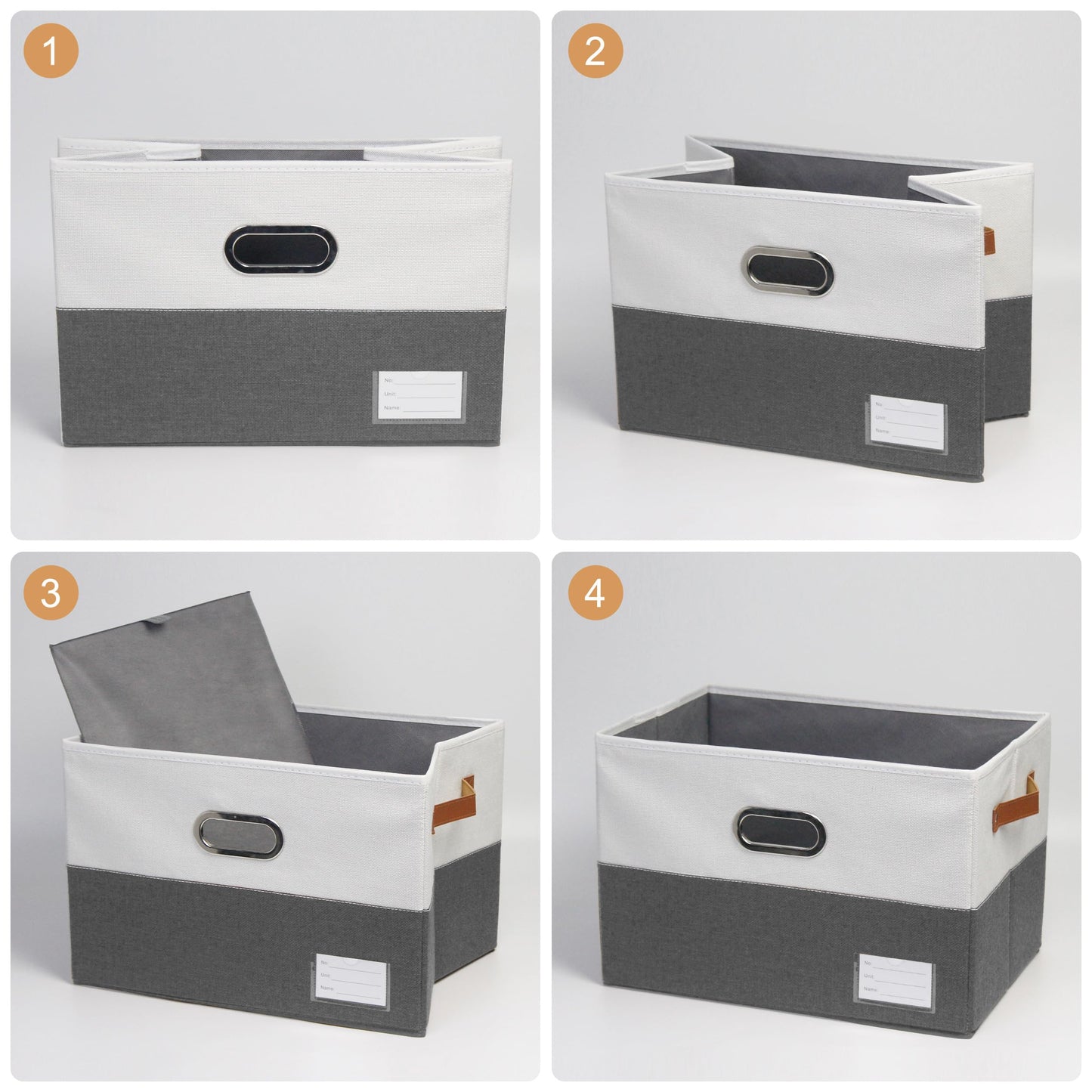 Open Foldable Fabric Storage Boxes, Collapsible Versatile Bins Baskets Cubes with Handles for Easy Organization in Closet, Living Room, and Bedroom (Grey & White, 2PCS/11.4*8.6*6.7in)