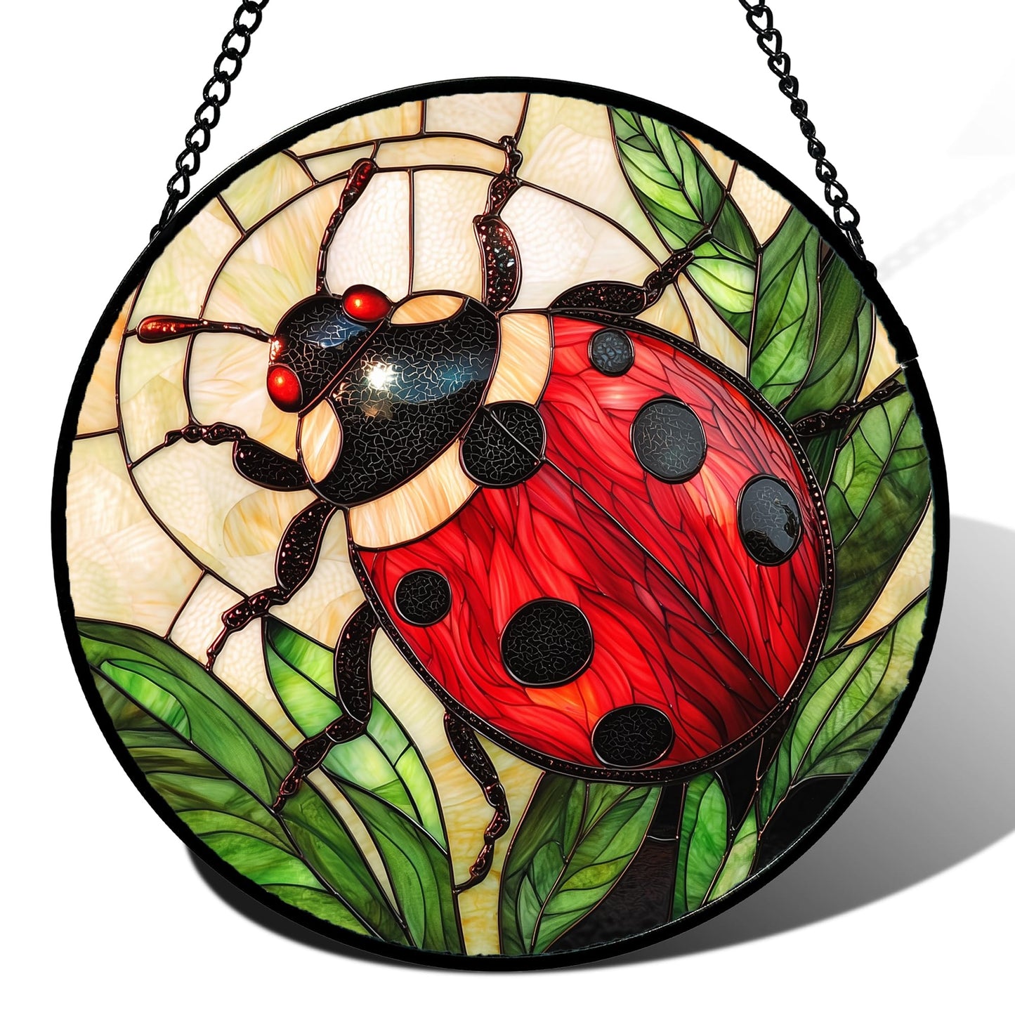 AMDERVEN Stained Glass Window Hanging - Red Seven-Spotted Ladybug Sun Catcher for Door Home Decor Insect Suncatcher Christmas Mother's Day Birthday Gifts for Women Men Mom Nana 6.3 in