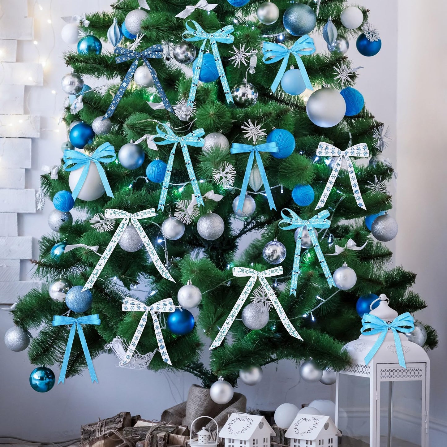 6 Rolls 60 Yards Winter Ribbons for Gift Wrapping, Holiday Xmas Grosgrain Ribbons 10mm Wide Blue White Snowflake Snowman Craft Ribbons for Christmas Tree Decoration Wreaths Bows Craft Supplies