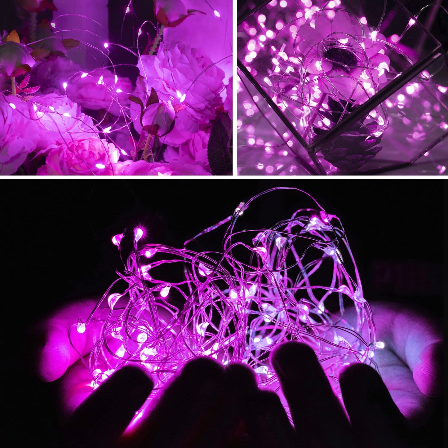 Valentine's Day 12 Pack Pink Led Fairy Lights Battery Operated String Lights Waterproof Silver Wire 7 Feet 20 Led Firefly Starry Moon Lights for DIY Wedding Party Bedroom
