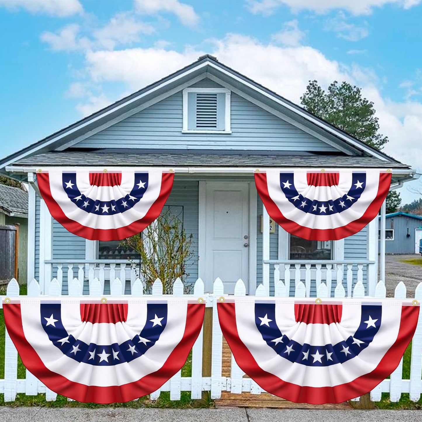 3x6 Ft 2 Pack American Pleated Fan Flag, Patriotic Half Fan Banner American Flag Decoration Bunting for Outside Red White and Blue Decor Independence Day Memorial Day 4th of july Decorations