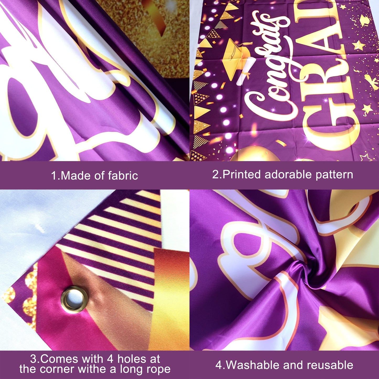 KatchOn, XtraLarge Congrats Grad Banner - 72x44 Inch, Purple And Gold Graduation Backdrop | Purple and Gold Graduation Decorations 2026 | Grad Banner for Grad Decorations Class of 2026