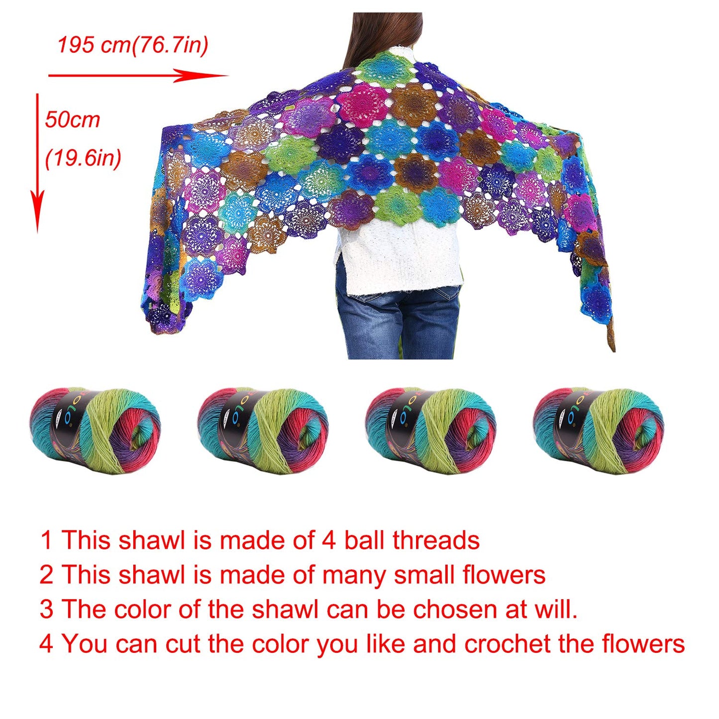 golo Wool Yarn for Knitting 550yd 0.22Ib Cachemire Multicolor Rainbow Yarn (Orange Grey)