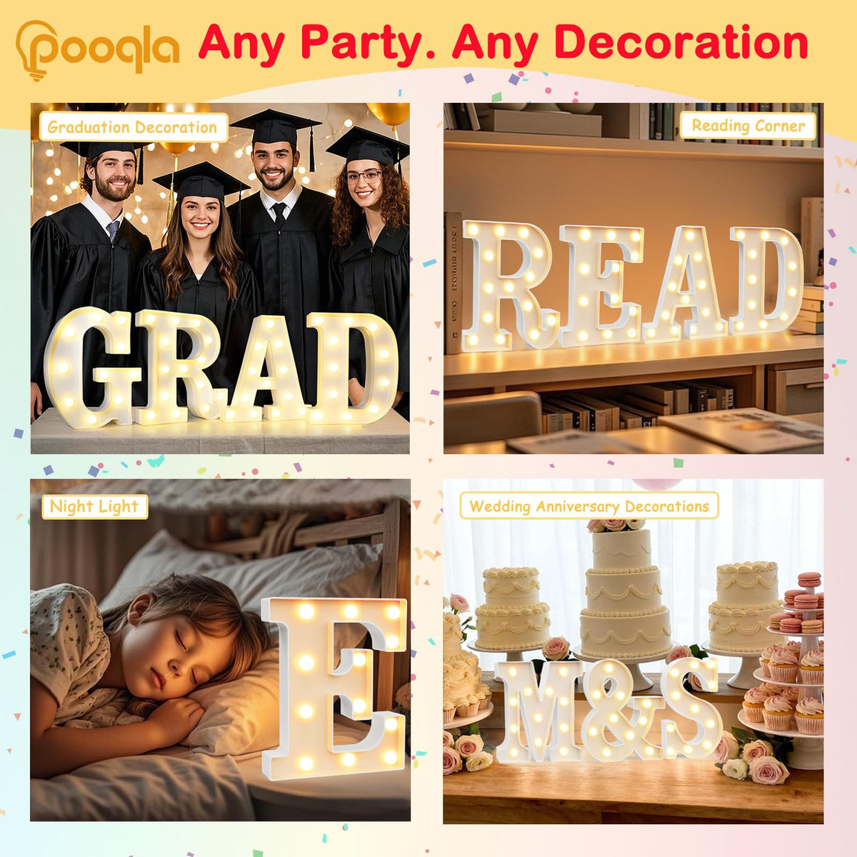 Pooqla LED Marquee Letter Lights Sign, Light Up Alphabet Letter for Home Party Wedding Decoration A