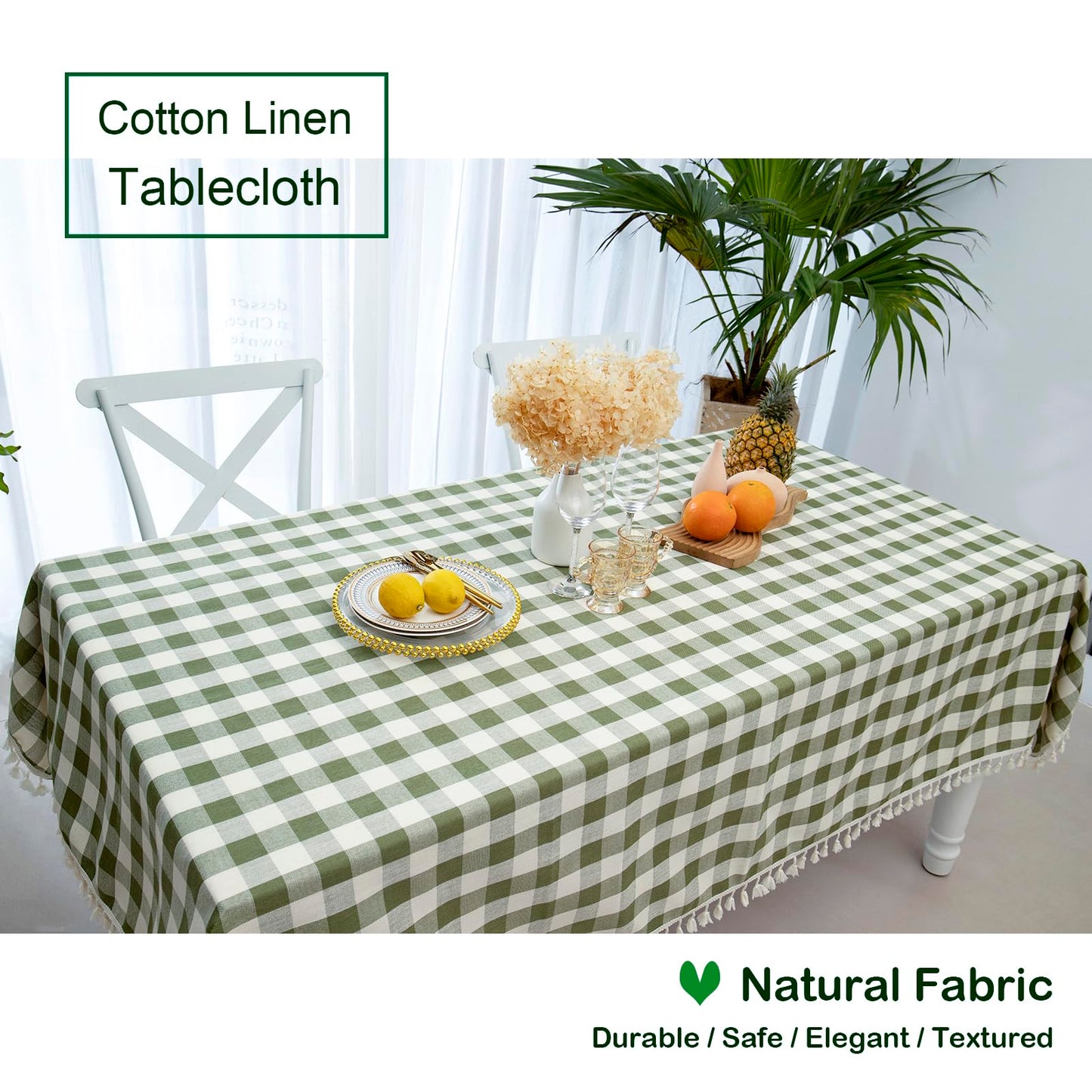 Buffalo Plaid Square Tablecloth-Cotton Gingham Table Cloth for Kitchen Restaurant Farmhouse St Patricks Day Christmas Décor (55x55, Green)