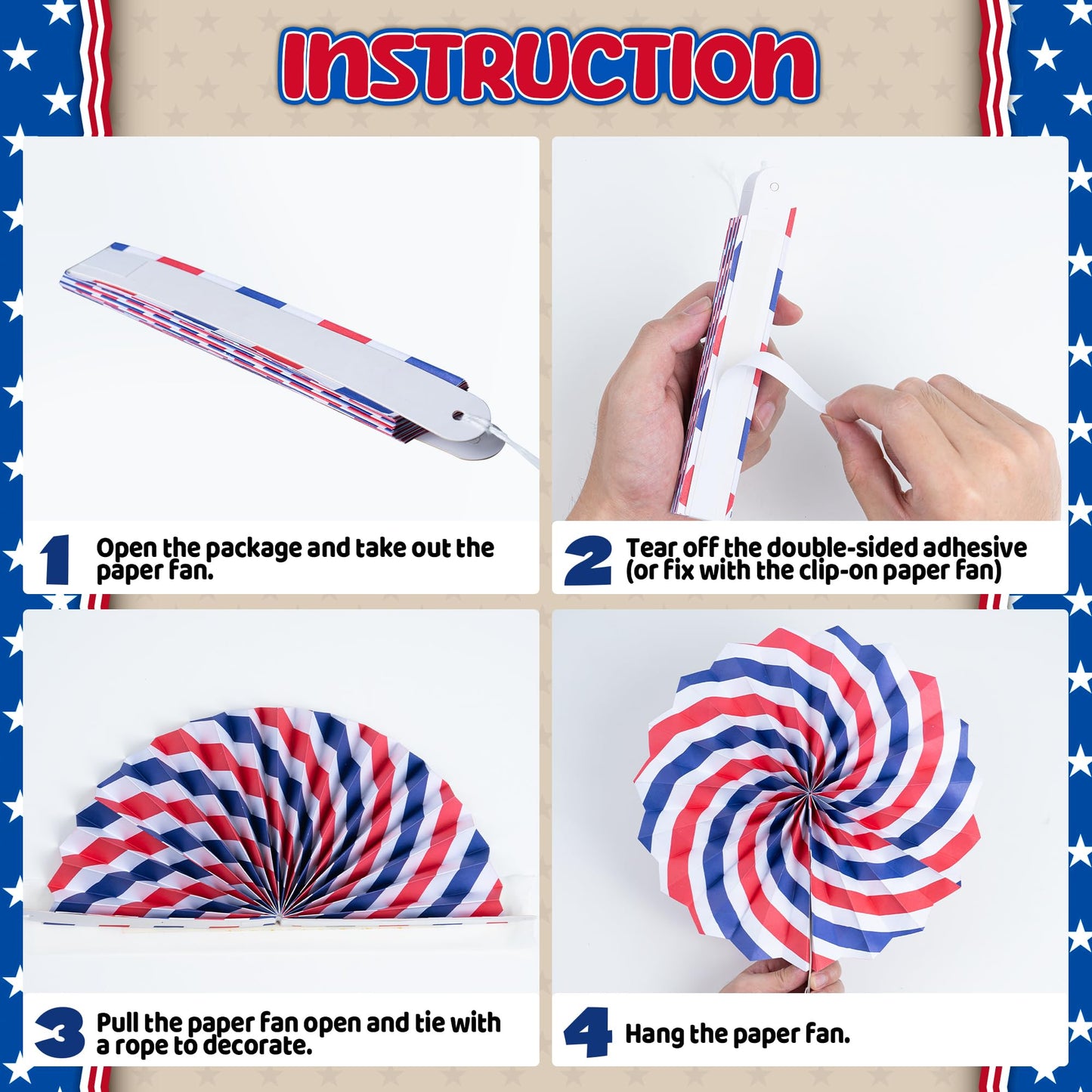DMIGHT 4th of July Decorations, 33PCS Patriotic Memorial Day Decorations Set with Banner, USA Balloons, Paper Fans, Star Streamer, Hanging Swirls, Paper Pom Poms for Fourth of July Red White and Blue
