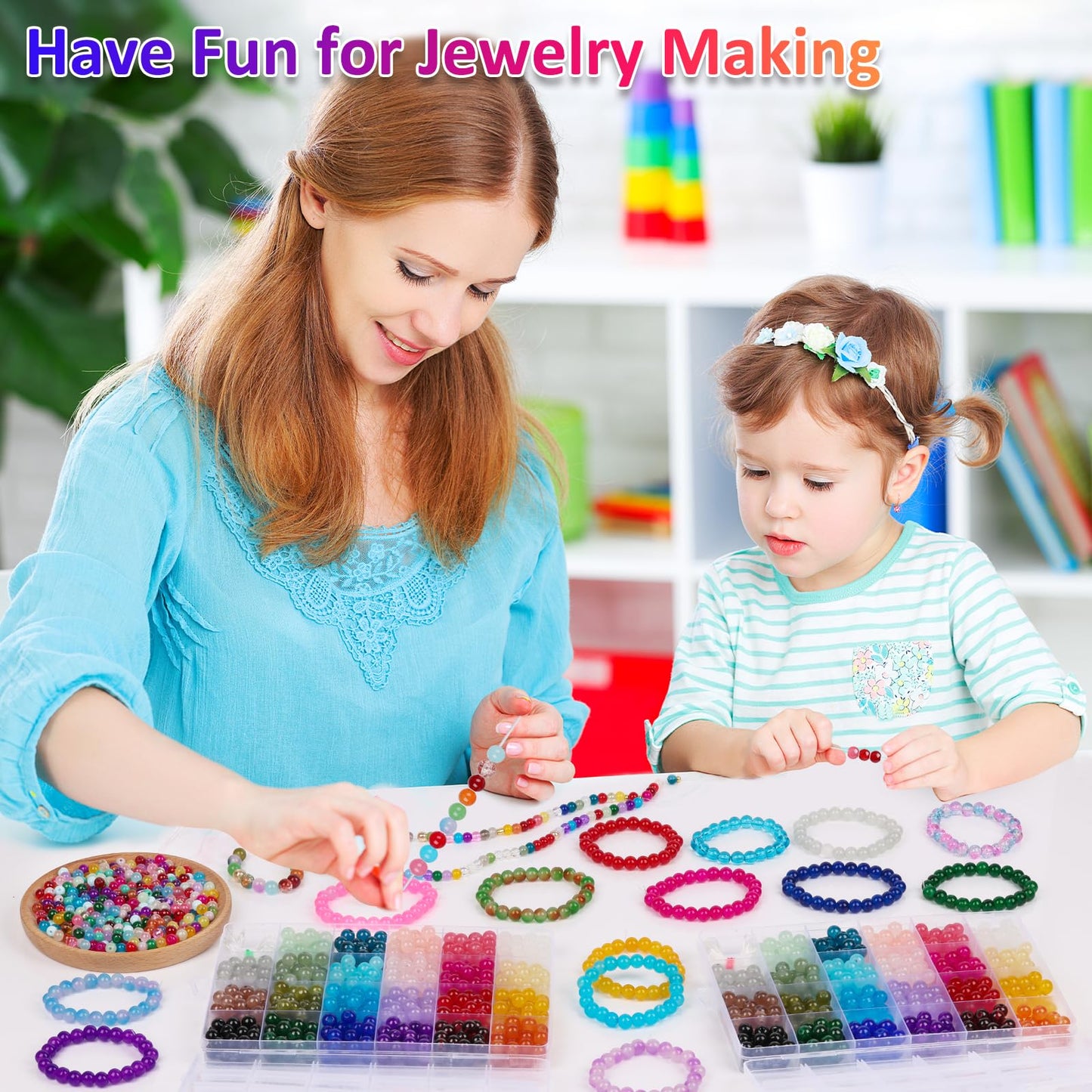 XSEINO 1150 Pieces 8mm Round Glass Beads for Jewelry Making, 23 Colors Crystal Beads for Bracelets Jewelry Making and DIY Crafts